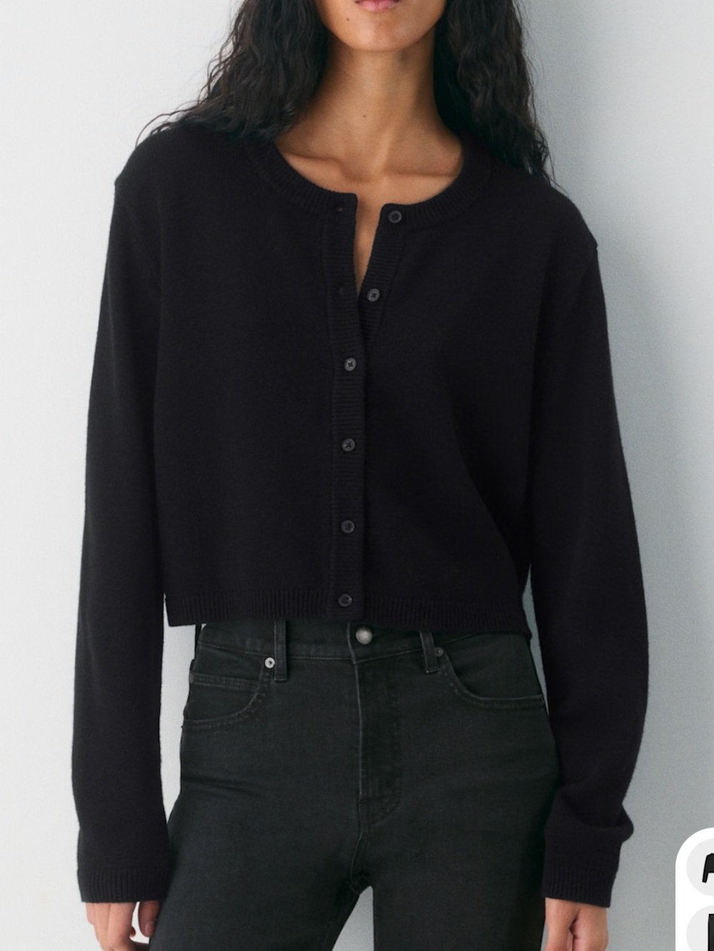 Aritzia Wilfred SoftSpoke Sicily Sweater Button Front Cropped Cardigan Black XL